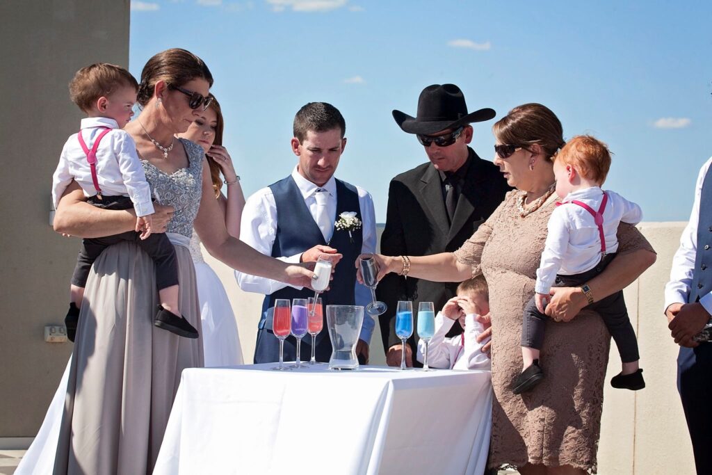 Sherie and Matt's wedding sand ceremony Ridges Bathurst with Tanya McDonald Marriage Celebrant