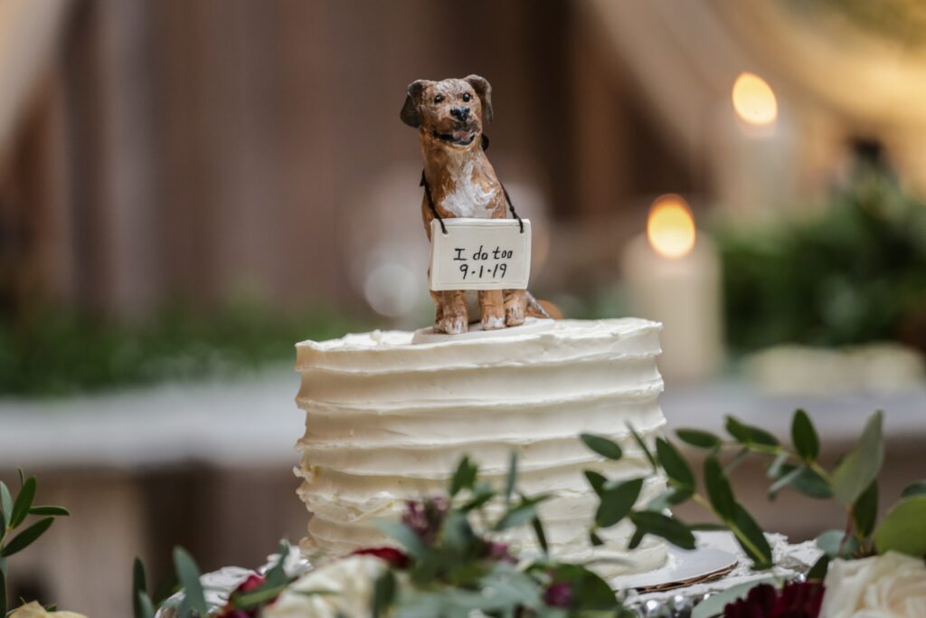 Dog on wedding cake
